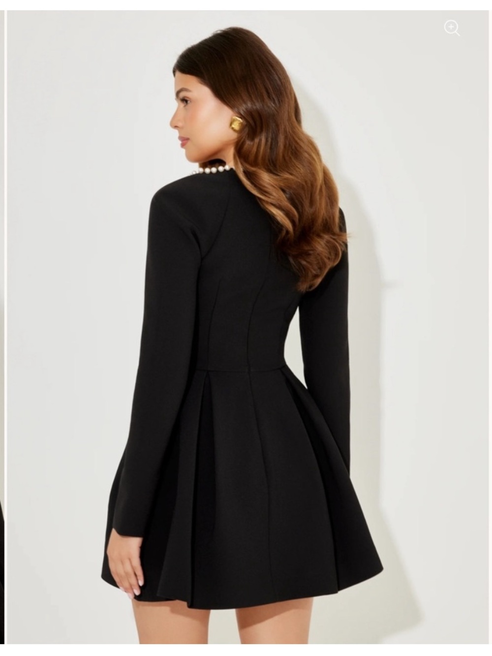 Odd Muse Black Pearl-Trim Long Sleeve Fit & Flare Mini Dress